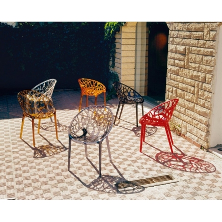 Designerskie Krzesło ażurowe Crystal Bursztynowy przeźroczysty Siesta do jadalni, kuchni i salonu.