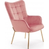 Designerski Fotel "uszak" ze złotymi nogami Castel Gold Jasno różowy Halmar do salonu i sypialni.