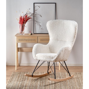 Liberto cream&amp;black&amp;natural bouclé rocking chair Halmar