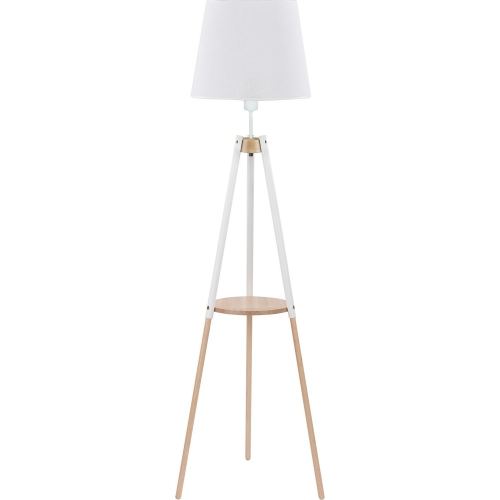 Skandynawska Lampa podłogowa drewniana trójnóg z abażurem Vaio Biała TK Lighting do salonu i sypialni.