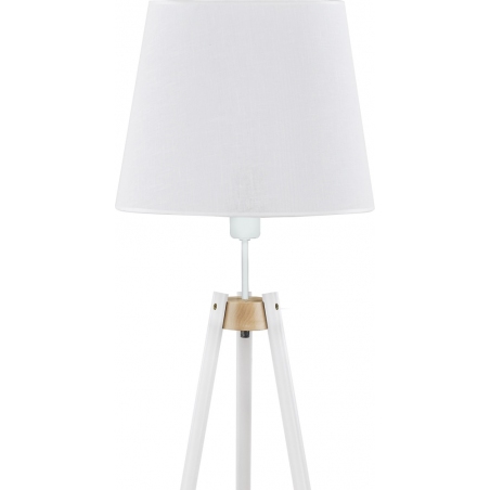 Skandynawska Lampa podłogowa drewniana trójnóg z abażurem Vaio Biała TK Lighting do salonu i sypialni.