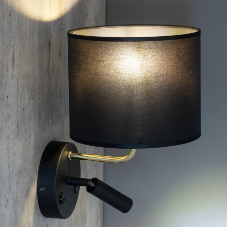 Richi LED black wall lamp with reading lamp and shade TK Lighting
