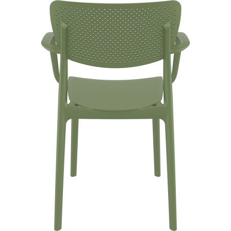 Stylowe Krzesło ażurowe z podłokietnikami Loft Oliwkowe Siesta do restauracji i kawiarni.