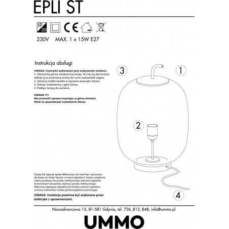 Lampa stołowa szklana Epli II 27 biało-czarna Ummo