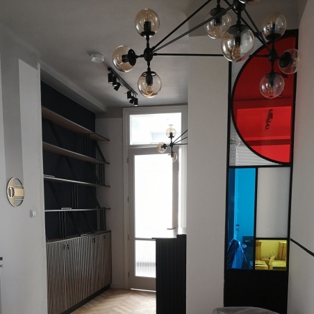 Stylowa Regulowana Lampa sufitowa szklana Astrifero 10 Bursztynowa Step Into Design do salonu i kuchni.