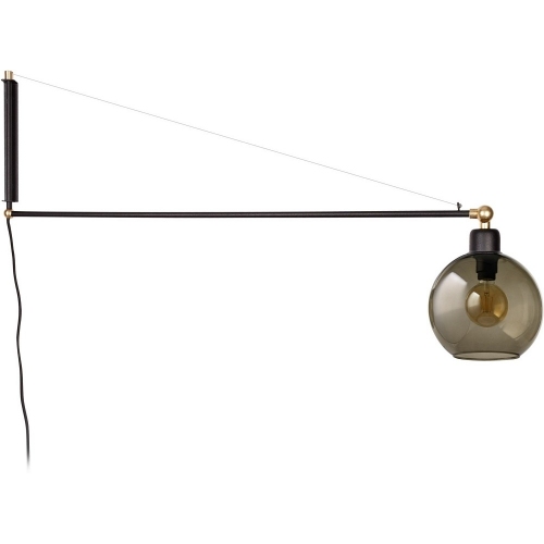 Crane smoke glass&amp;black glass wall lamp with arm Nowodvorski