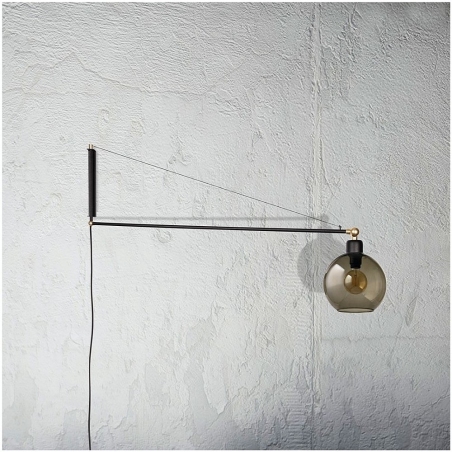 Crane smoke glass&amp;black glass wall lamp with arm Nowodvorski