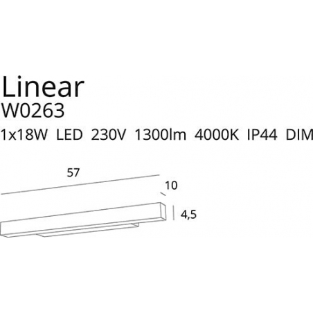 Kinkiet łazienkowy podłużny ściemnialny Linear 57 LED biały MaxLight