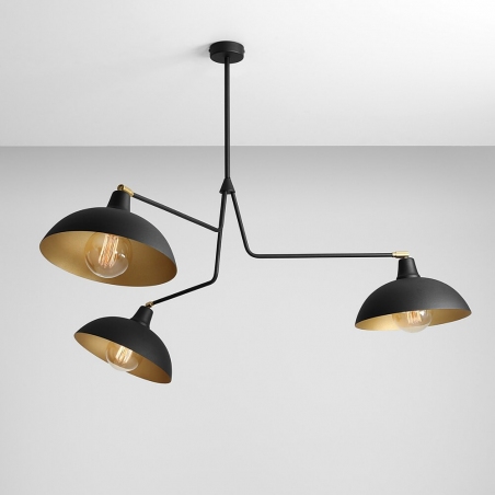 Espace black&gold industrial semi flush ceiling light with 3 lights Aldex
