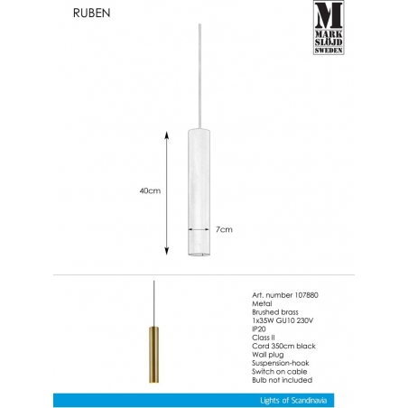Ruben 7 brushed brass tube pendant lamp Markslojd