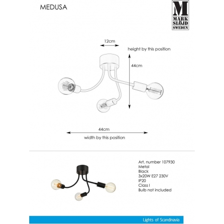 Medusa III black semi flush ceiling light with adjustable arms Markslojd