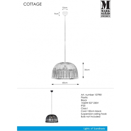 Cottage 60 black wire pendant lamp Markslojd