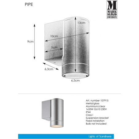 Kinkiet zewnętrzny PIPE Aluminium Markslojd