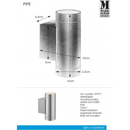 Kinkiet zewnętrzny PIPE II Aluminium Markslojd