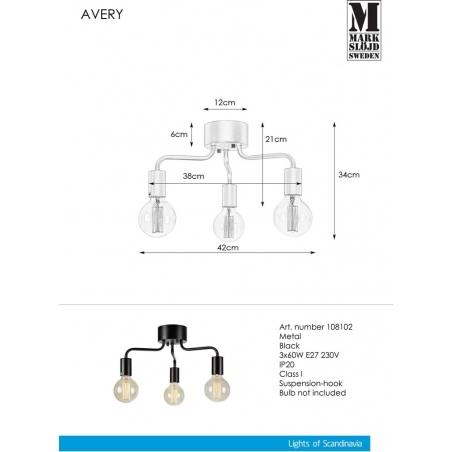 Lampa sufitowa regulowana potrójna Avery 38 czarna Markslojd
