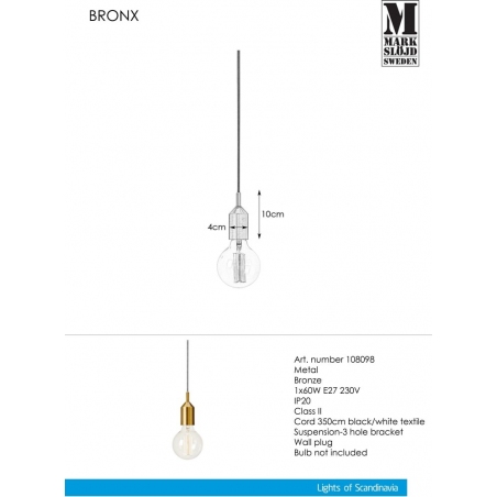 Lampa wisząca "żarówka" na kablu Bronx mosiężno-brązowa Markslojd
