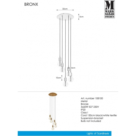 Bronx V brass&brown "bulbs" pendant lamp Markslojd