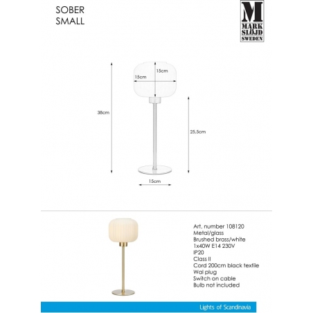 Lampa stołowa szklana Sober 15 biało-mosiężna Markslojd
