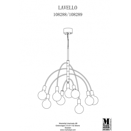 Lavello 95cm black pendant lamp with 9 lights Markslojd