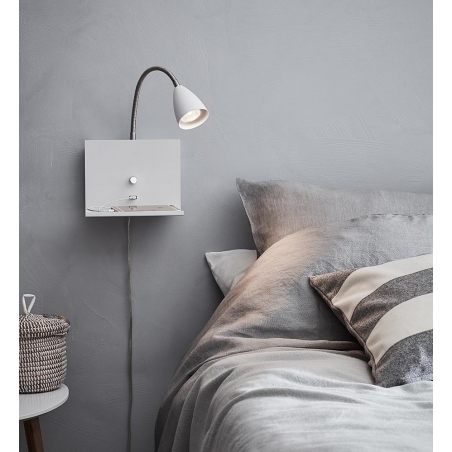 Logi white wall lamp with switch and shelf Markslojd