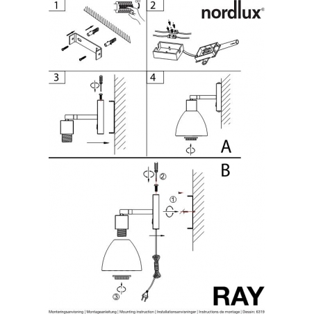 Ray White 12 white&chrome glass wall lamp Nordlux