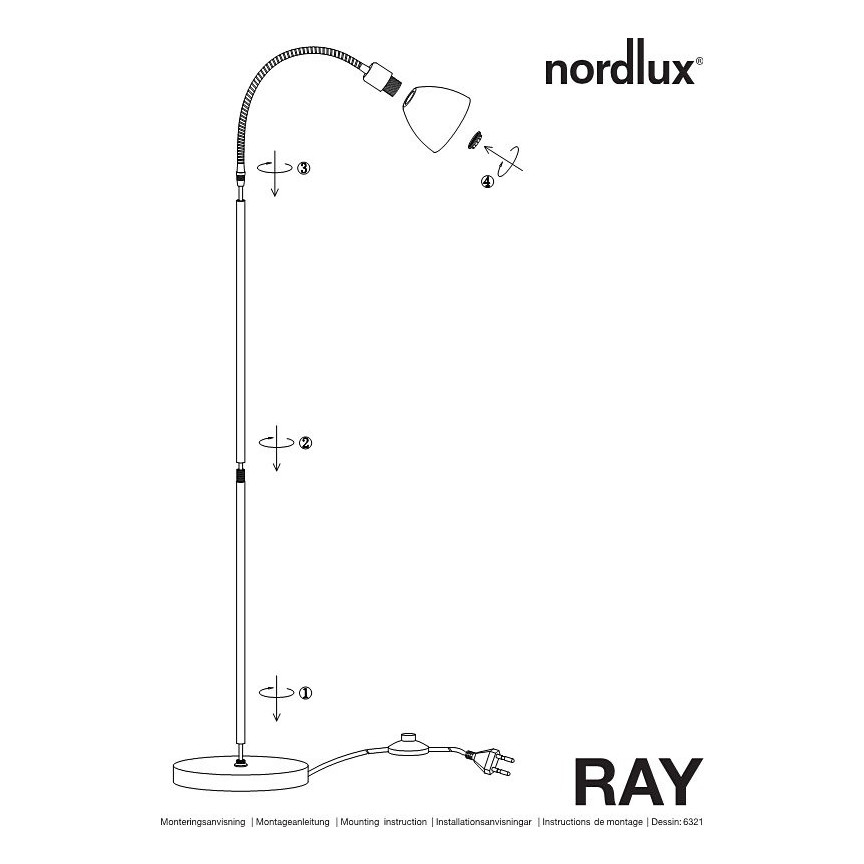 Lampa podłogowa Ray 12 Czarna Nordlux