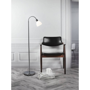 Stylowa Lampa podłogowa szklana Ray White Chrom 12 Biała Nordlux do czytania.