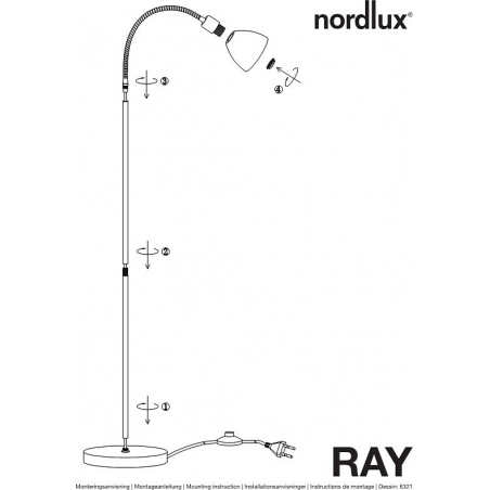 Ray White chrome 12 white glass floor lamp Nordlux