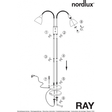 Ray Double Plus black floor lamp with 2 lights Nordlux