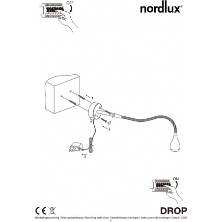 Drop Led black wall lamp with arm Nordlux