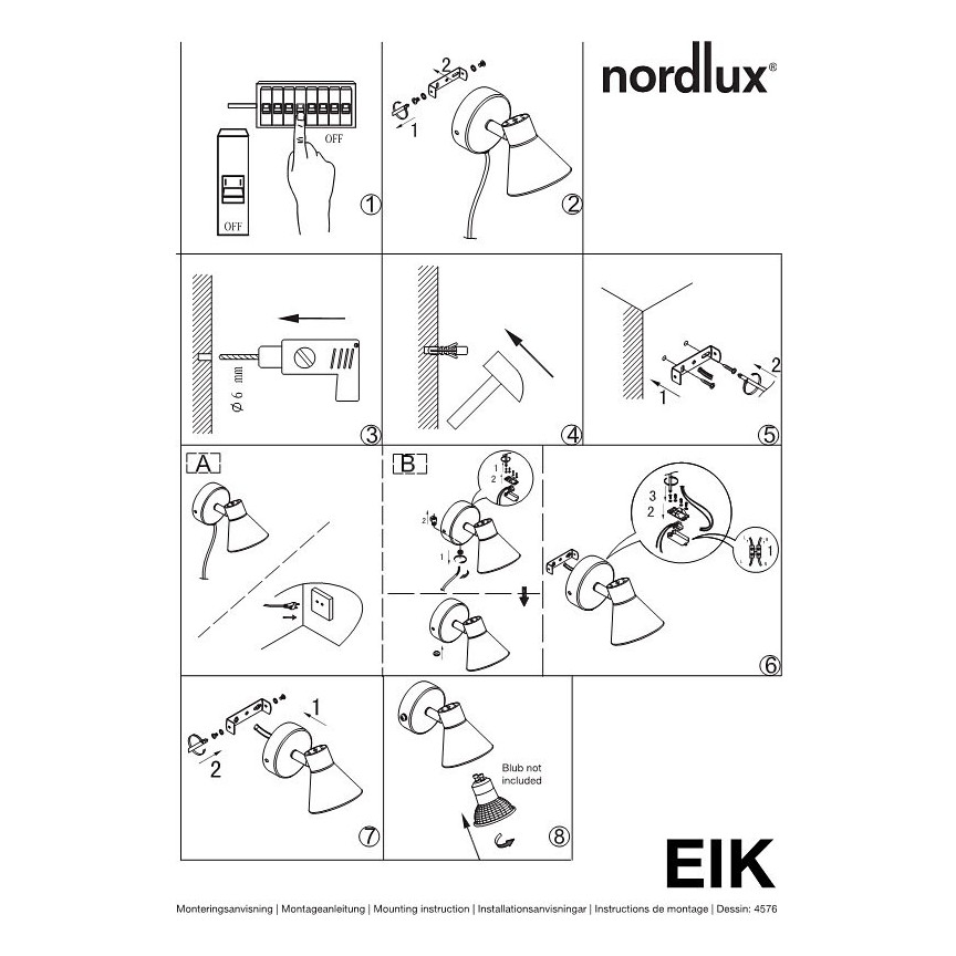 Kinkiet industrialny Eik Szary Nordlux