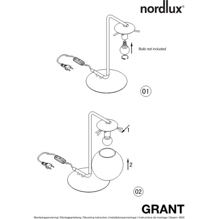 Grant black&white glass ball table lamp Nordlux