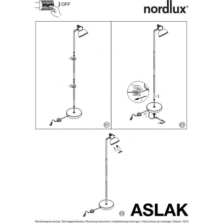Aslak black industrial floor lamp Nordlux