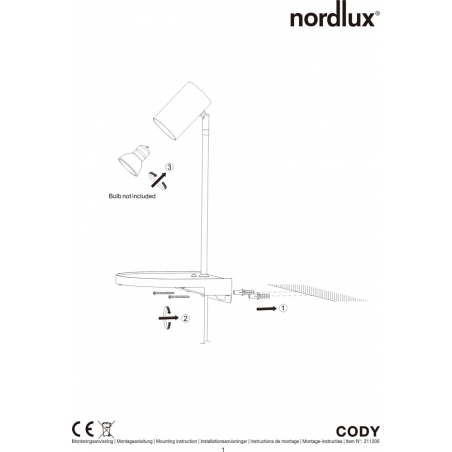 Cody white shelf wall lamp with usb Nordlux