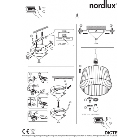 Lampa wisząca z abażurem Dicte 40 beżowa Nordlux