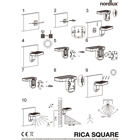 Rica Square black solar outdoor wall lamp with sensor Nordlux