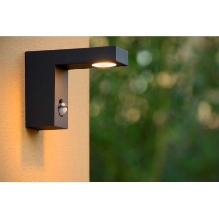 Texas Led black outdoor wall lamp with sensor Lucide