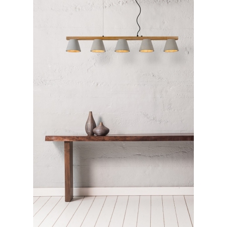 Designerska Lampa betonowa z drewnem Possio Szara Lucide do jadalni nad stół.