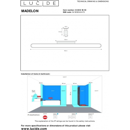 Madelon 95 Led black bathroom linear wall lamp Lucide