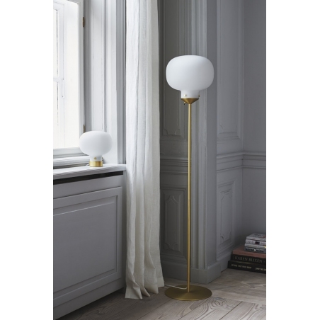 Stylowa Lampa podłogowa szklana kula Raito Biała DFTP do salonu i sypialni.