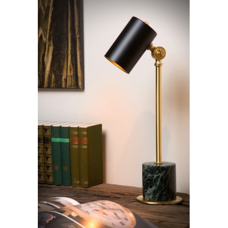 Lampa stołowa z marmurową podstawą Brandon czarno-mosiężna Lucide