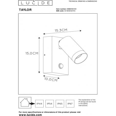 Taylor white outdoor wall lamp with sensor Lucide