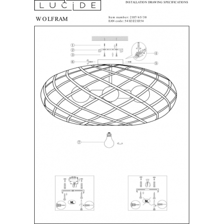 Wolfram 65 black round wire ceiling lamp Lucide