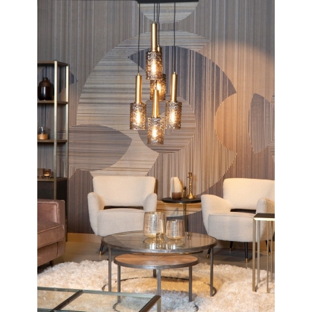 Stylowa Lampa wisząca szklana z dekoracyjnymi kloszami Coralie 40 przezroczysto-czarna Lucide do salonu i jadalni
