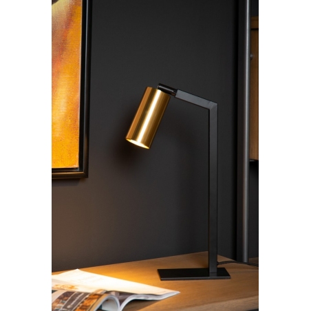 Stylowa Lampa biurkowa regulowana Sybil czarno-mosiężna Lucide do gabinetu i biura