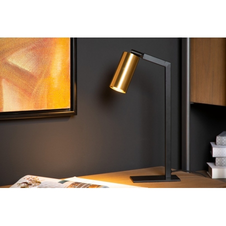 Stylowa Lampa biurkowa regulowana Sybil czarno-mosiężna Lucide do gabinetu i biura