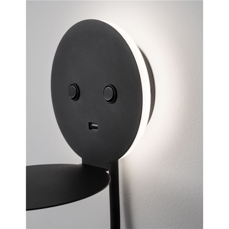 Sticky LED black wall lamp with switch and shelf