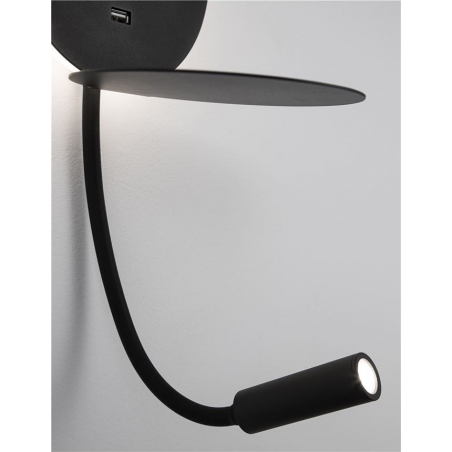 Sticky LED black wall lamp with switch and shelf
