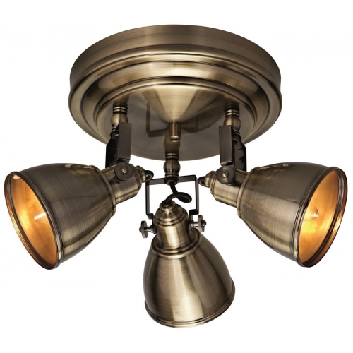 Fjallbacka old brass industrial ceiling spotlight with 3 lights