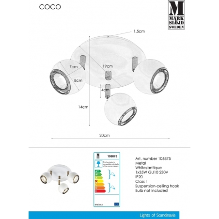 Coco white ceiling spotlight with 3 lights Markslojd